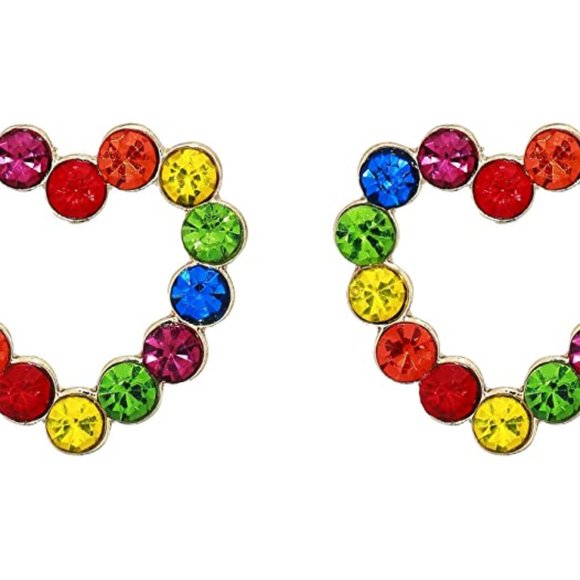 Betsey Johnson Rainbow Stone Heart Earrings - Picture 4 of 6